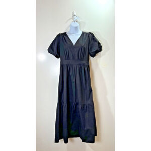 French Connection Women's Peasant Midi Dress Size XS Black Dark Cottagecore Boho